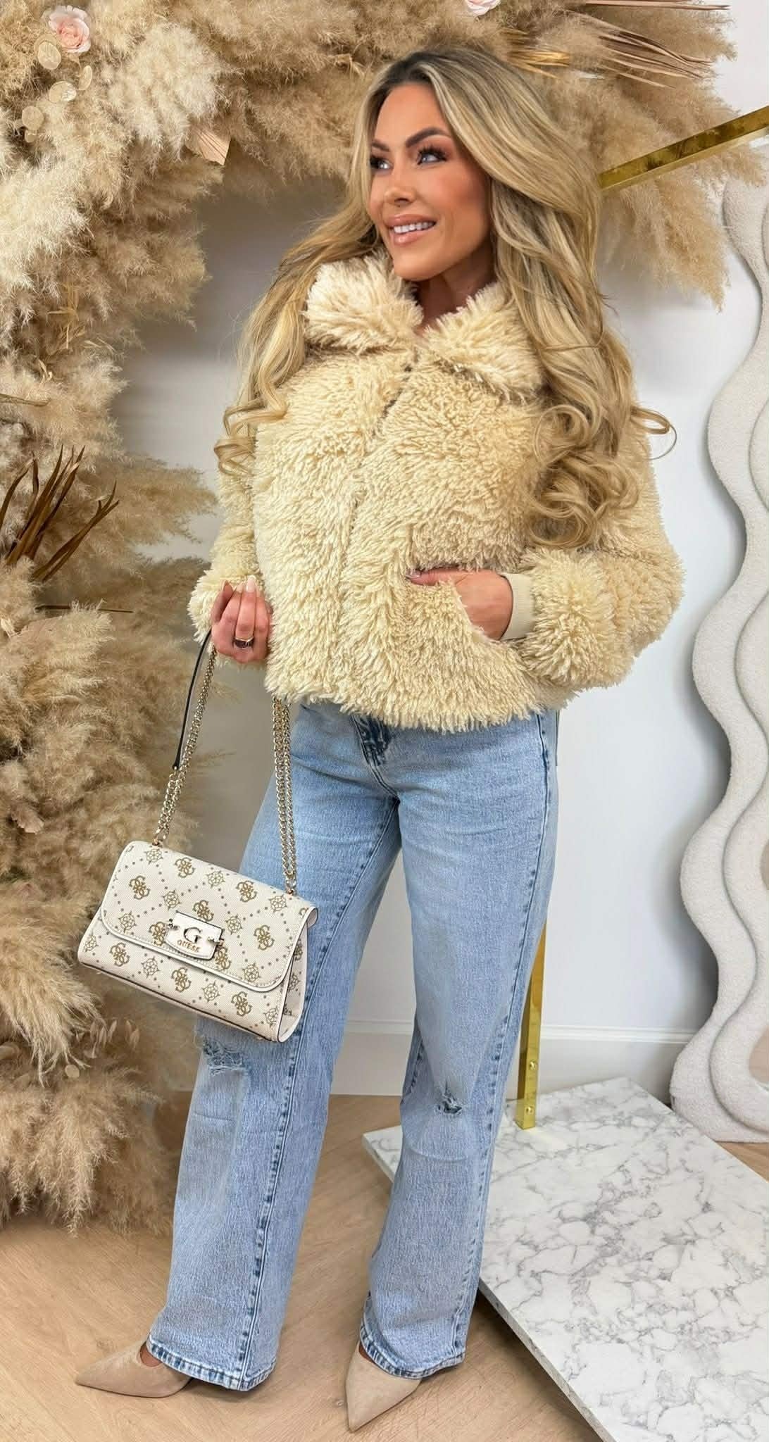 SHEEP VEGAN FUR JACKET 8799 BEIGE