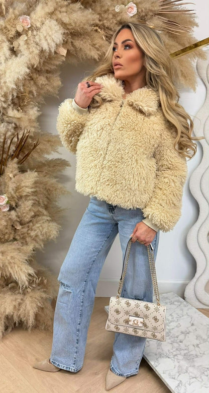 SHEEP VEGAN FUR JACKET 8799 BEIGE