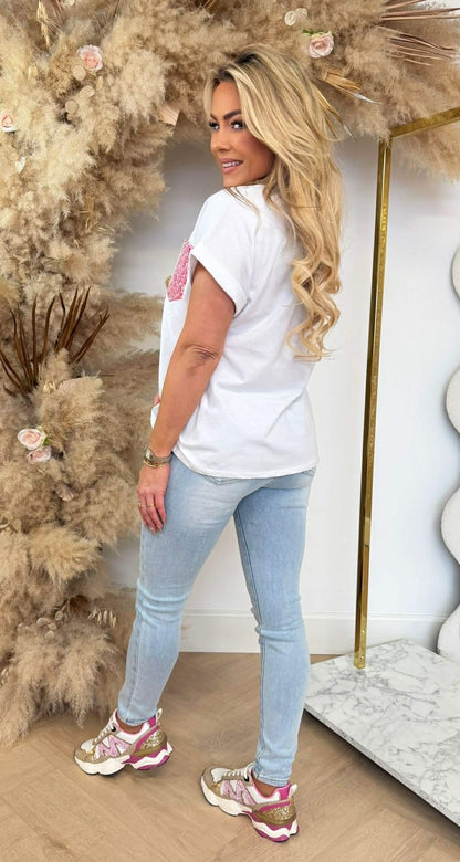 SHIMMER LEO POCKET TEE WEISS