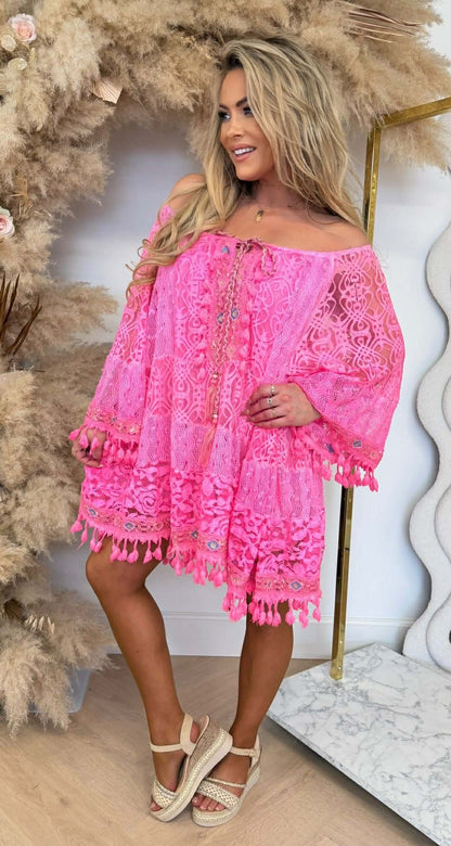 SIENNA BOHEME DRESS NEONPINK