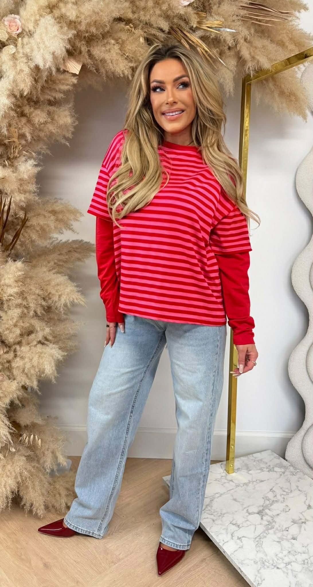 TEE-SHIRT RAYÉ SKATER ROUGE