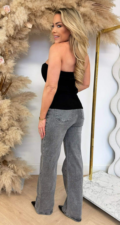 STRAPLESS RIB STRETCH TOP 7105 BLACK