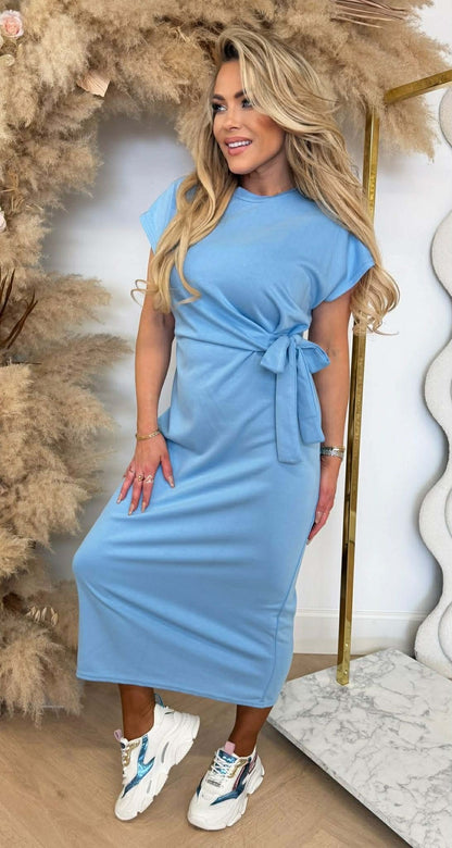 STRIKKY LONG DRESS ICEBLUE