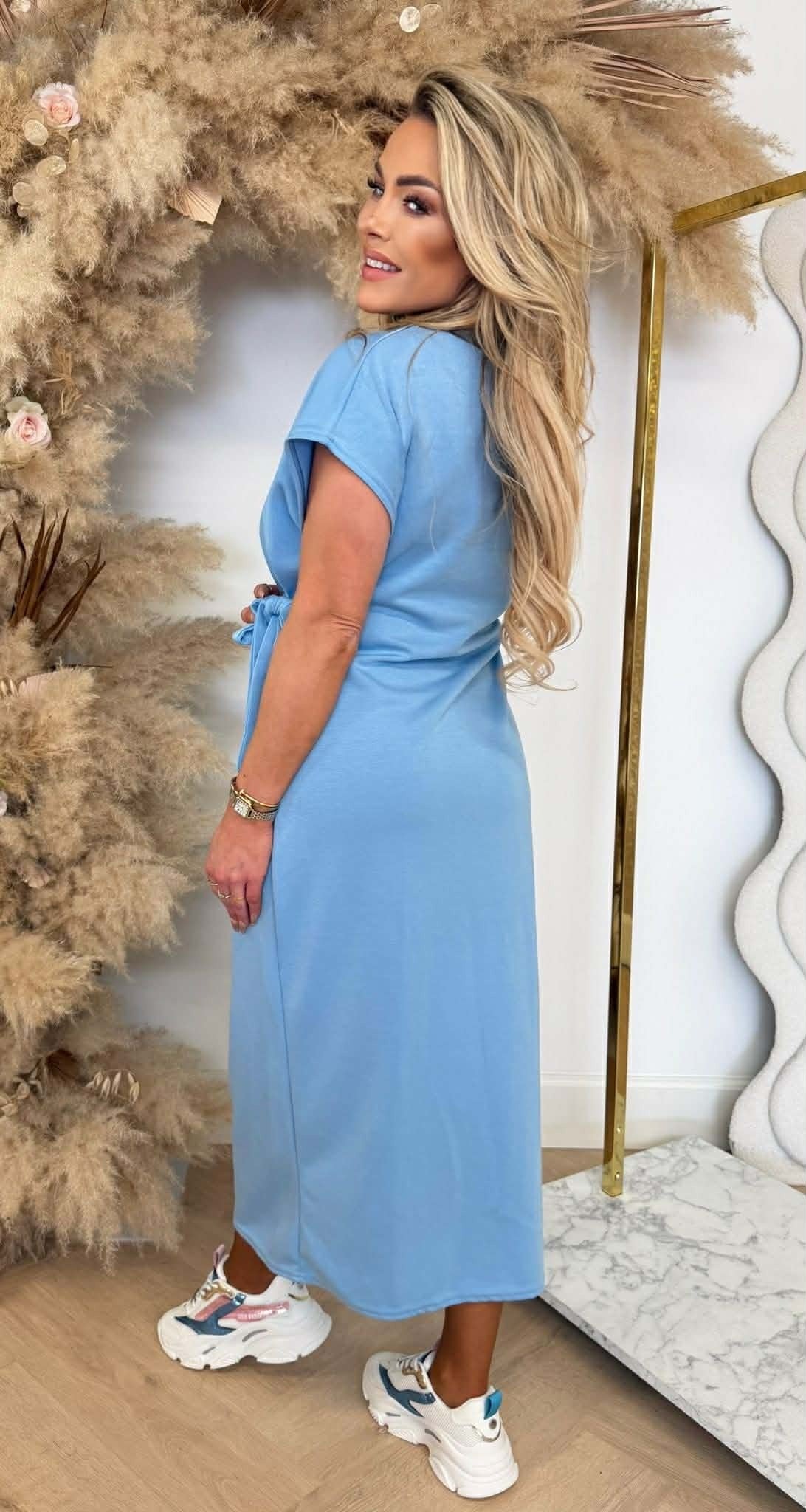 STRIKKY LONG DRESS ICEBLUE