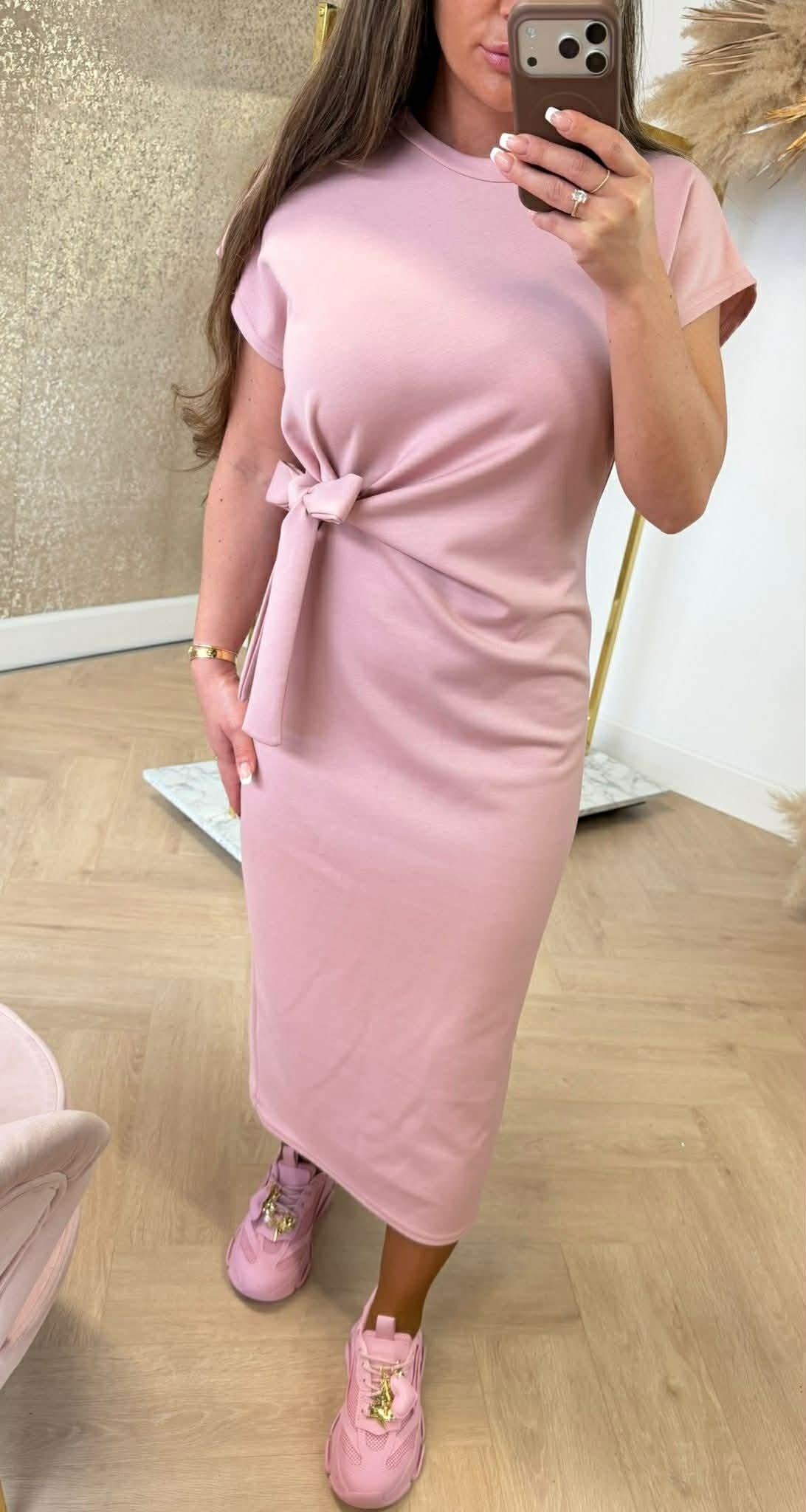 STRIKKY LONG DRESS OLDPINK