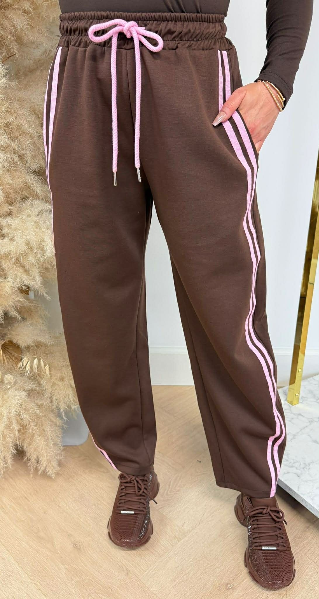 STRIPE JOGGER BALLON FIT PANTS SCHOKO