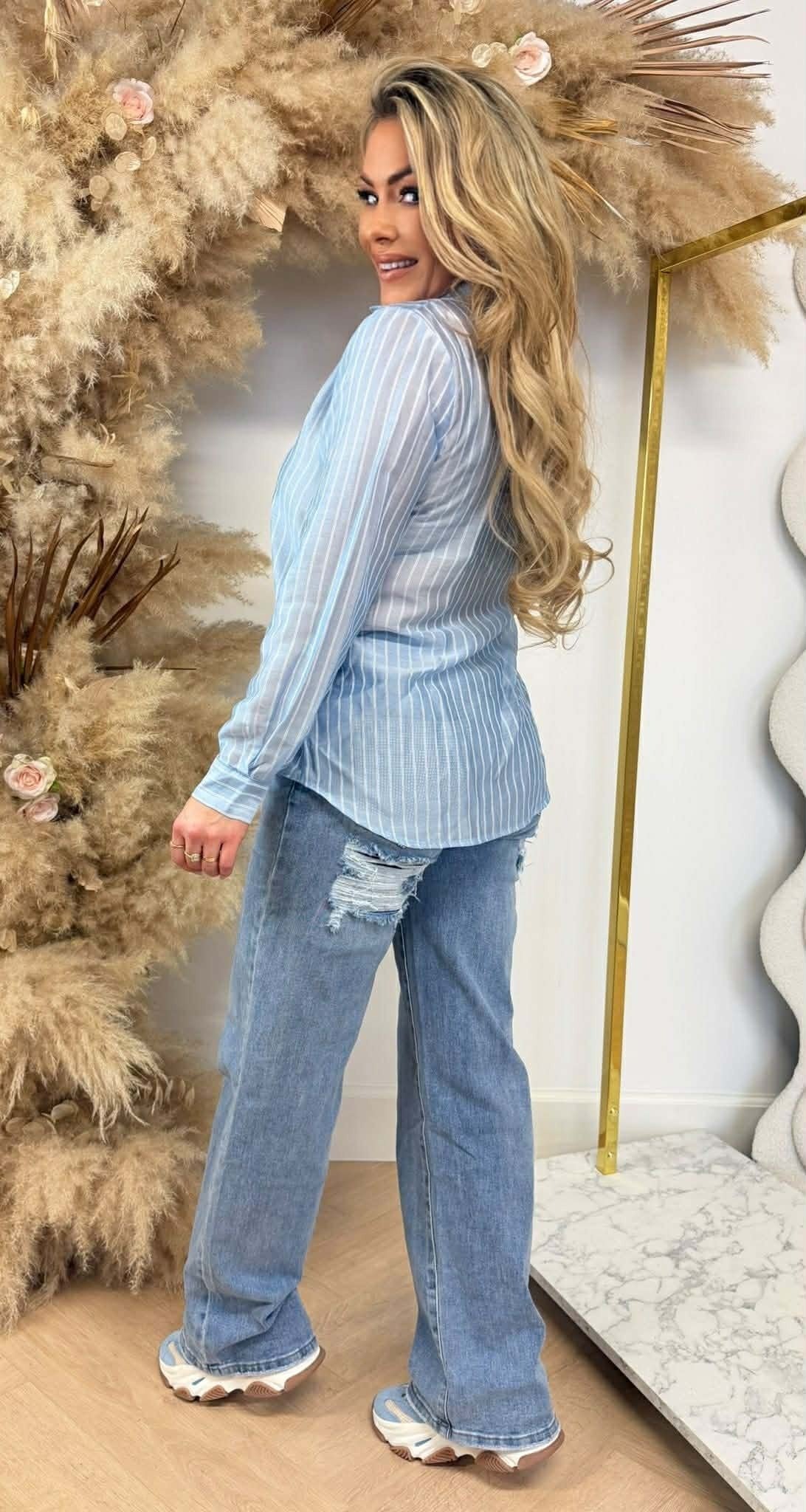 STREIFENKNOPFBLUSE BLAU