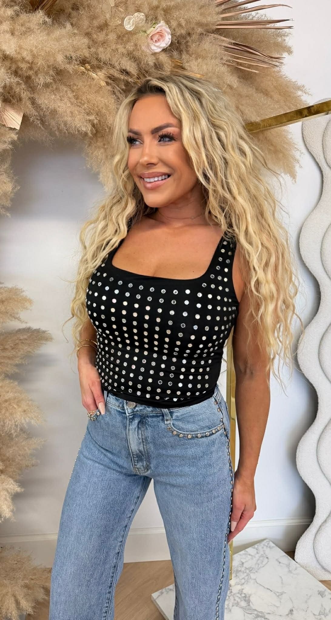 STUDDED CROP TOP 13559 BLACK