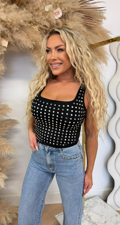 STUDDED CROP TOP 13559 BLACK