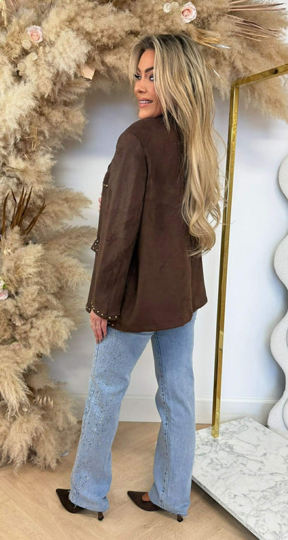 BLAZER EN SUÈDE CLOUTÉ CHOCO