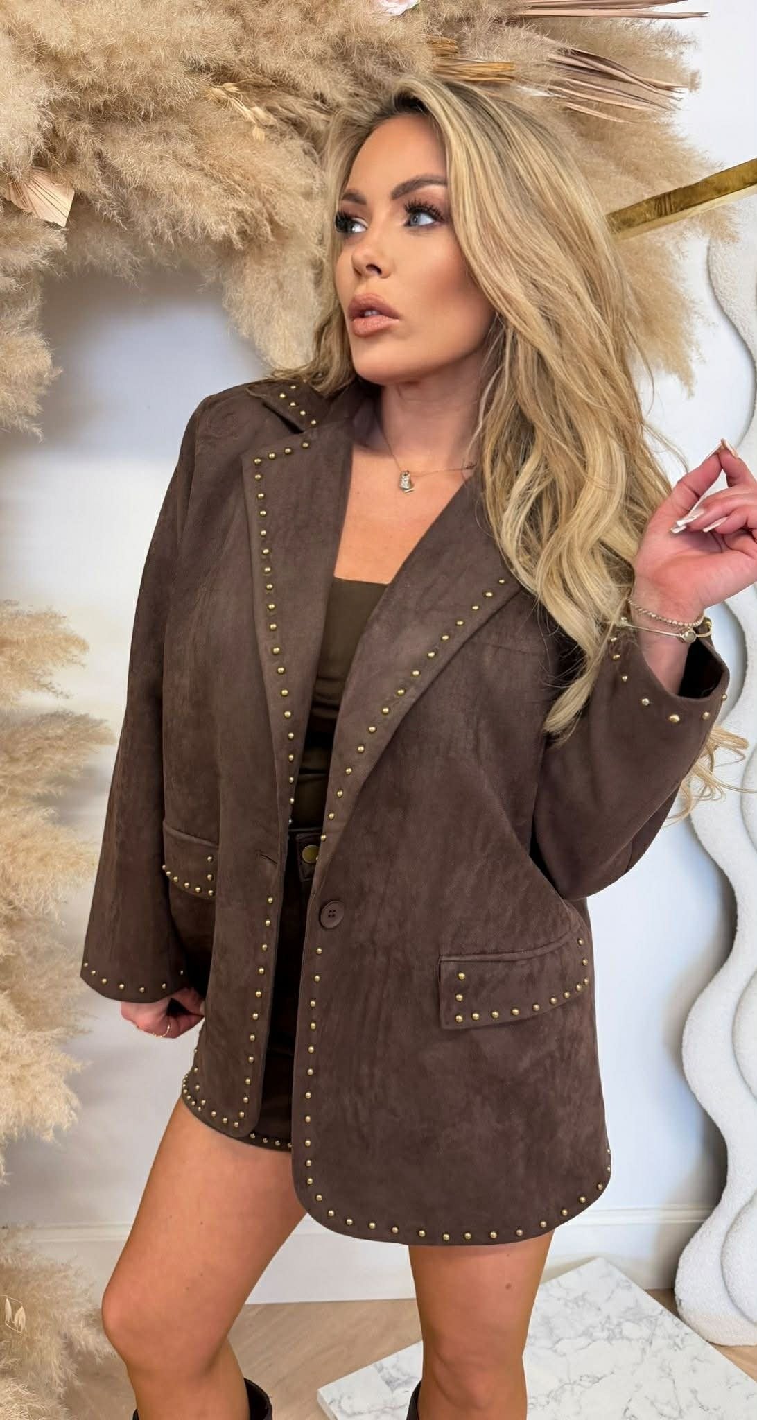 SUEDE STUDDED BLAZER 1153 COFFEE