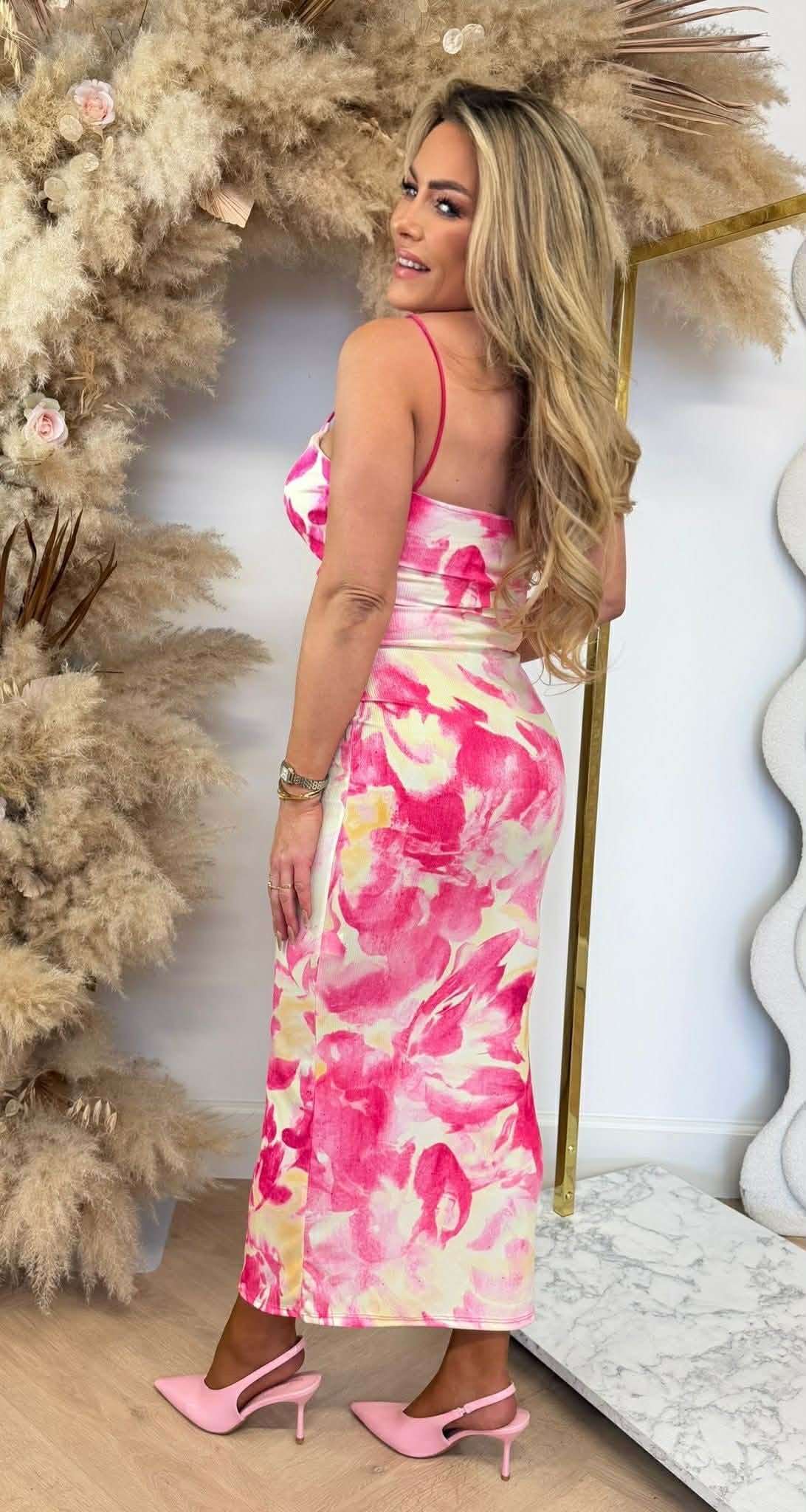 SWIRL SPAGHETTI KLEID FUCHSIA