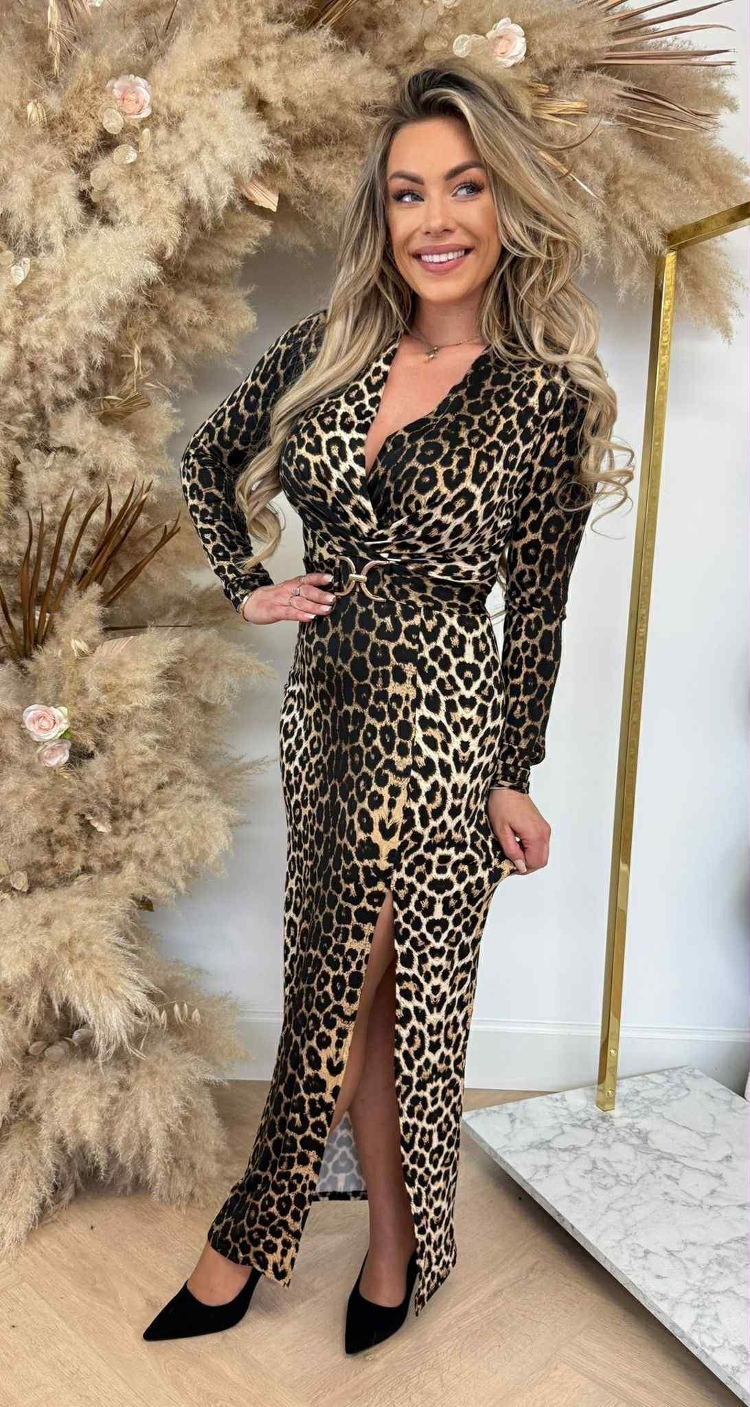 BY SWAN TRAVEL SPLIT BELT DRESS 9305 LEOPARD