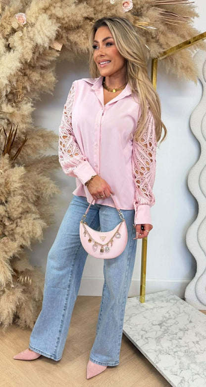 CHEMISIER MANCHES DENTELLE VENESSA 6308 ROSE