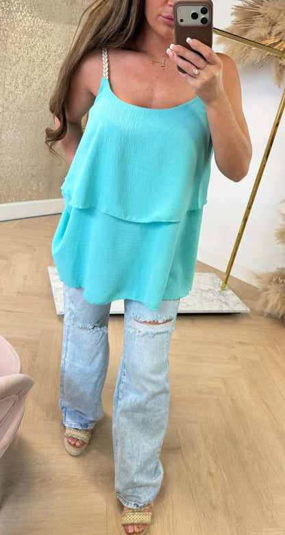 GEFLOCHTENE RUFFLE-TOP AQUA