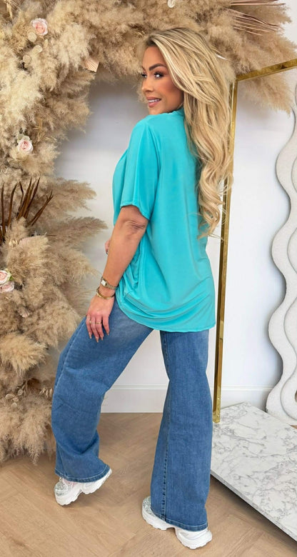 WATERFALL NECK SHIRT AQUA