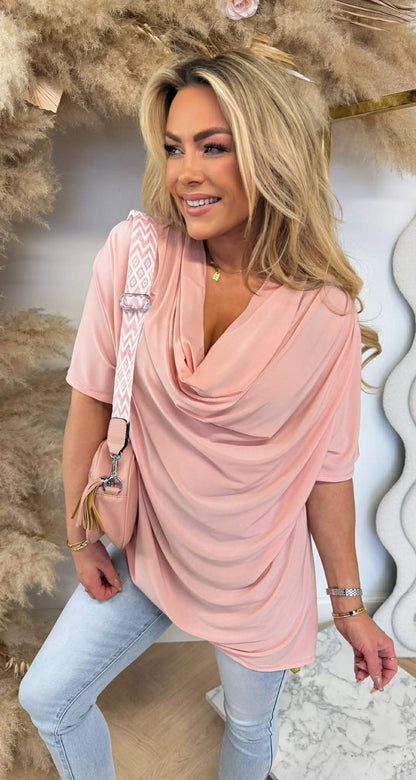 WATERFALL NECK SHIRT PINK