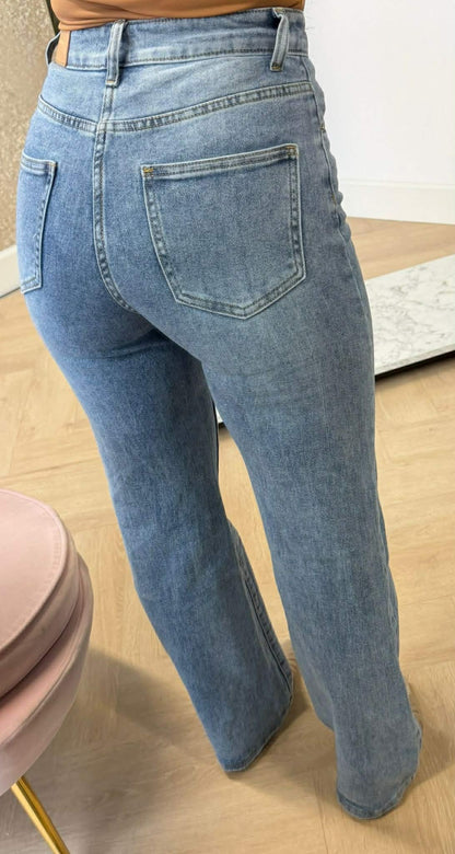 HIGH WAIST WIDE LEG JEANS 768B DENIMBLUE