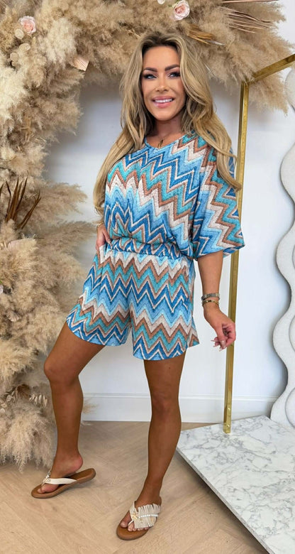 ZIGZAG STRICK LUREX-SET BLAU