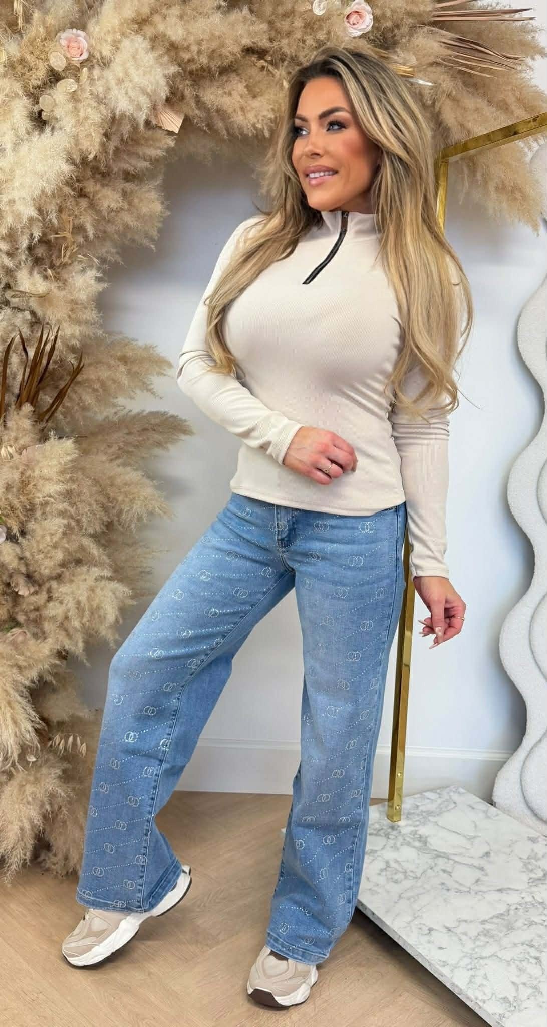HAUT CÔTELÉ ZIPPÉ BEIGE