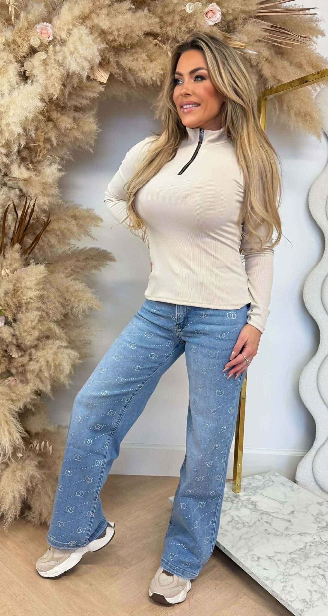 HAUT CÔTELÉ ZIPPÉ BEIGE