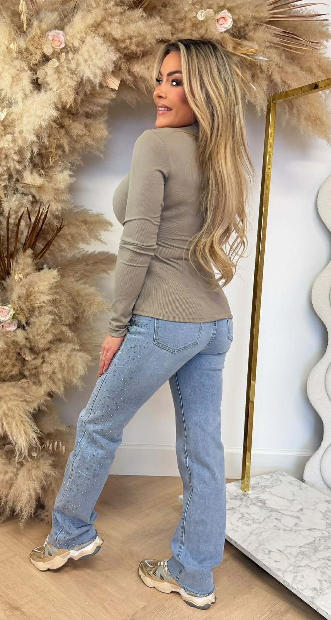 ZIP UP RIB TOP TAUPE