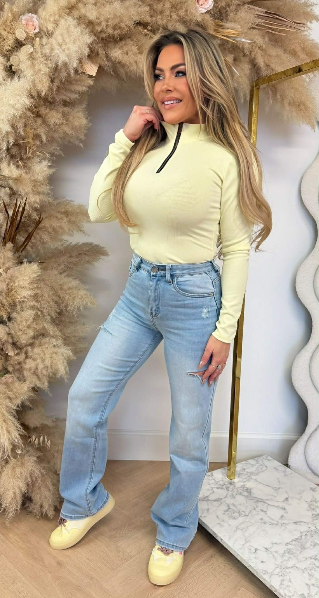 ZIP-UP-RIPPED-TOP GELB